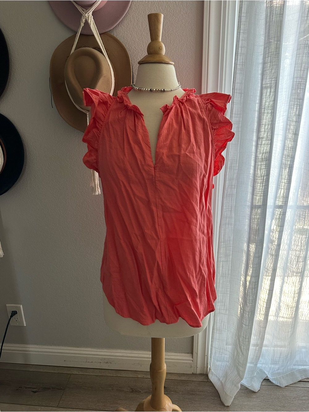 MICHAEL Michael Kors Coral Pink Ruffle Sleeve V-Neck Blouse